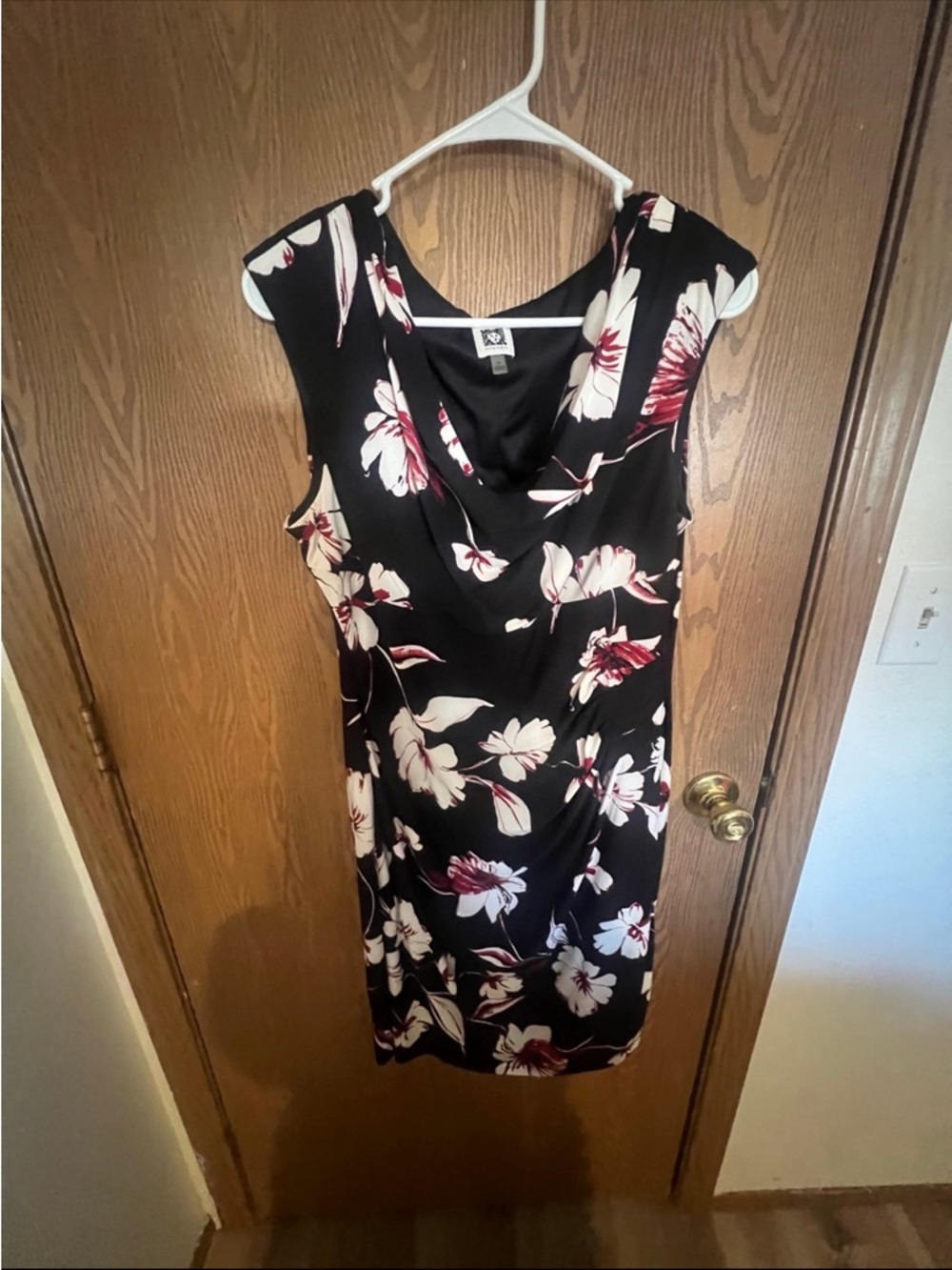 Anne Klein Sport Black Midi Dress with White & Burgundy Floral